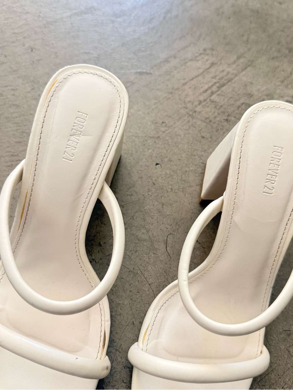Forever 21 White Double-Strap Square Toe Block Heel Sandals - Picture 2 of 5